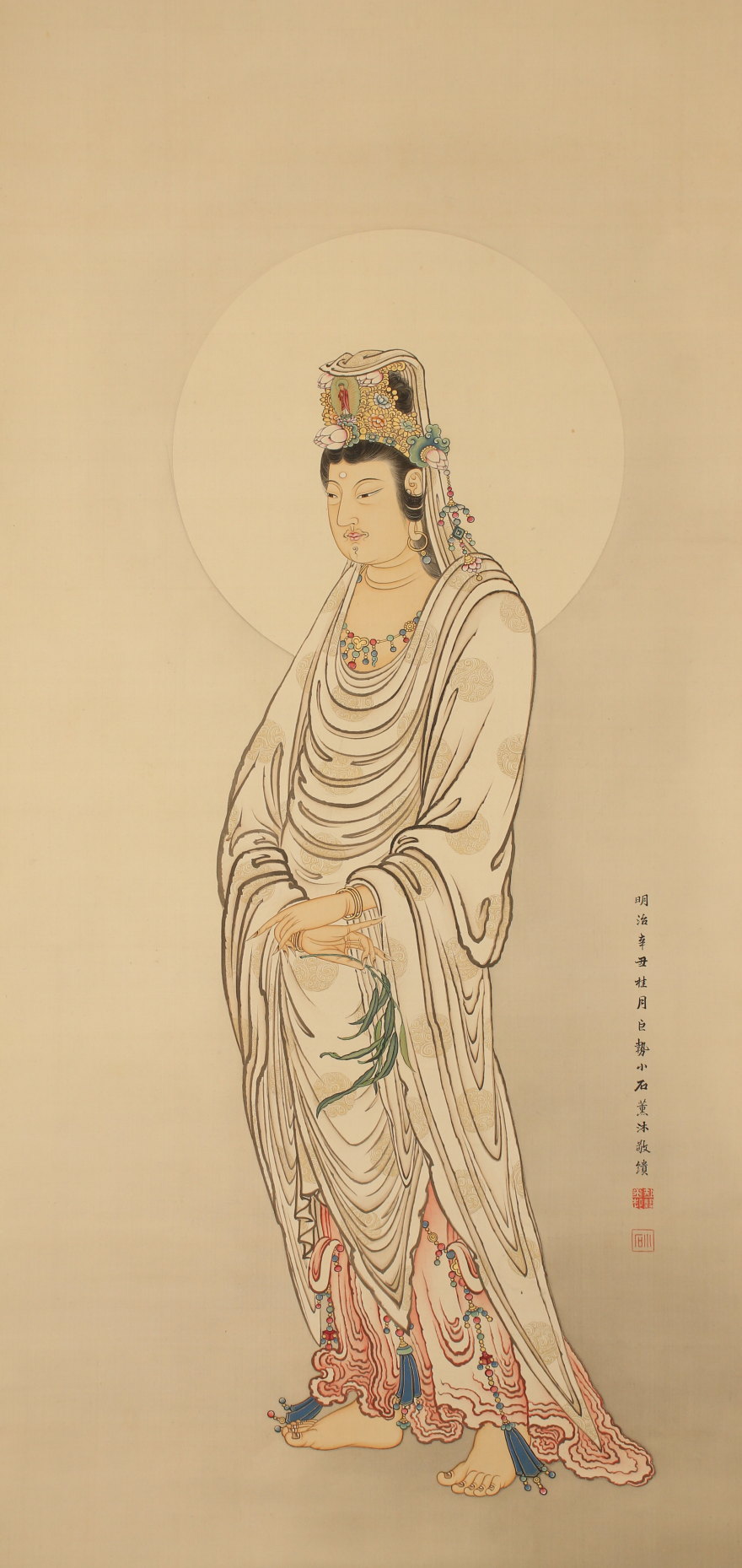 模写】【伝来】az3171〈巨勢小石〉双幅 楊柳観音図 芦葉達磨図