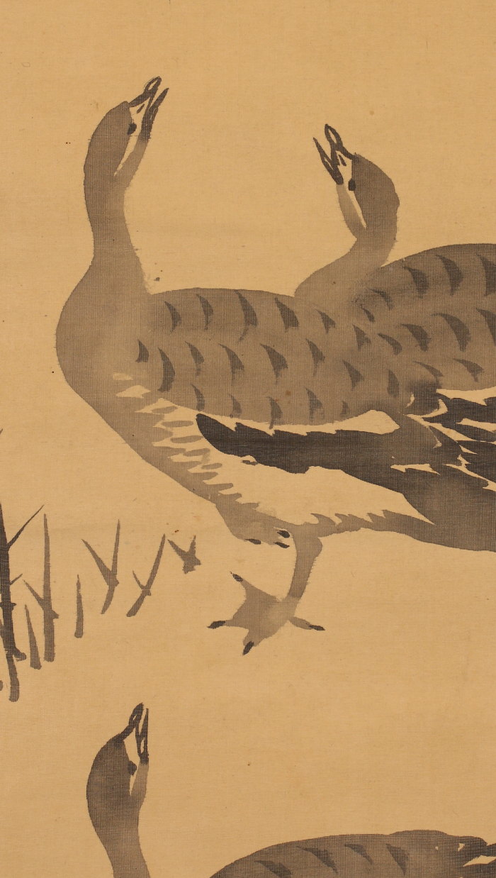 李朝時代の絵画   図鑑440P ◎野遊1 李朝民画額 絹本彩色秋景双鳥図朝鮮古画 朝鮮王朝時代