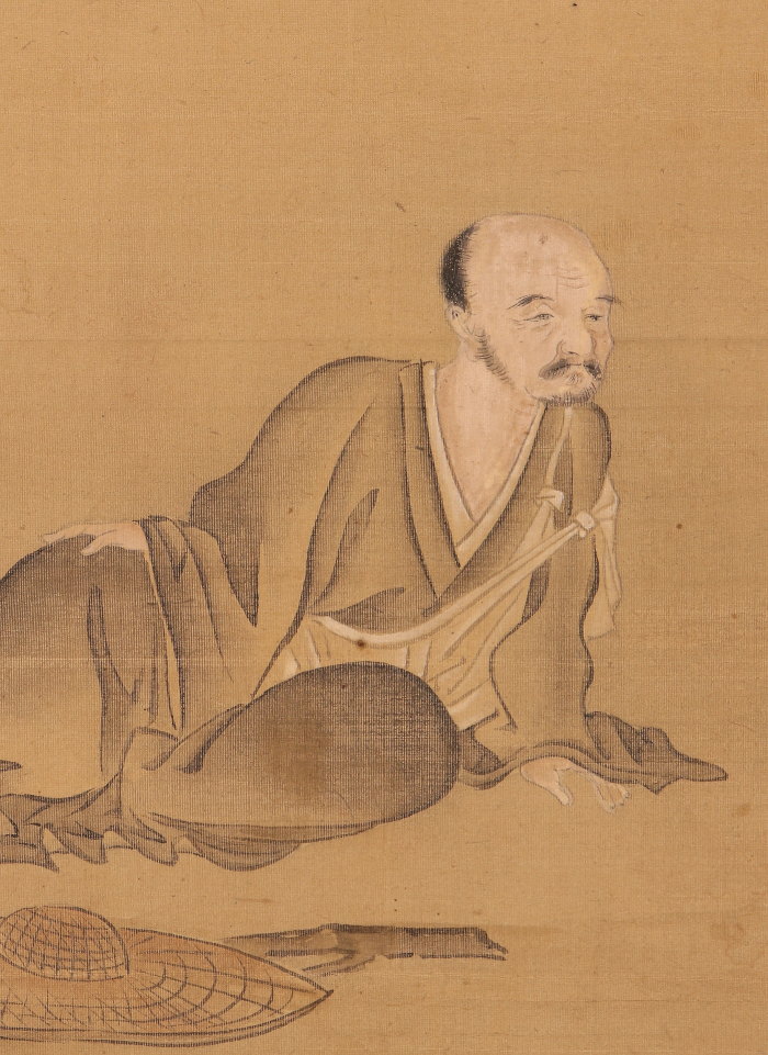 真作/土佐光貞/寿老人図/人物図/鹿寿老画賛/長寿/掛軸/名家伝来/AK-743