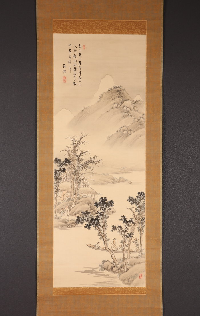 〈小田海仙〉山水画賛 米山居人极箱 二重箱 南画家 王赢 山口の人