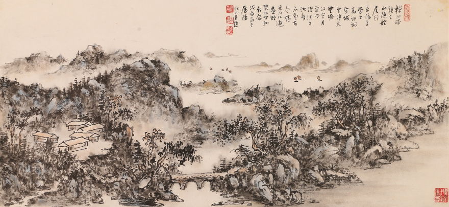 【模写】【伝来】b1878〈李秋水〉山水画賛 中国画