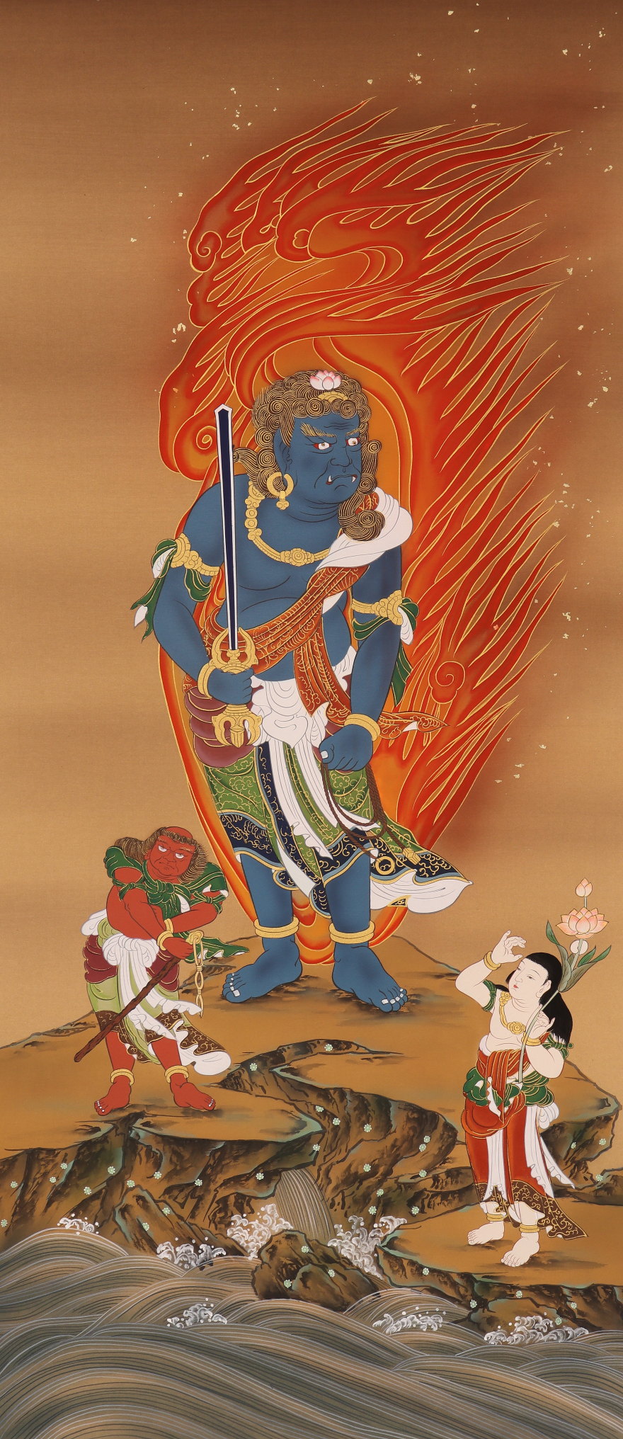 【模写】【伝来】b2431〈中村永湖〉仏画 不动明王像 太巻 岐阜の人