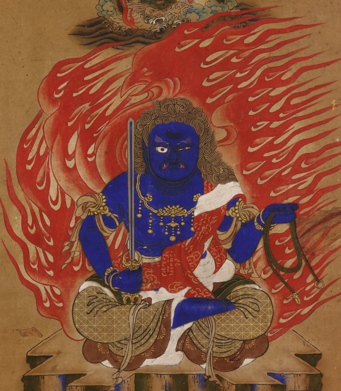 【版画】【伝来】b4688 仏画 不动明王八大童子像 木版彩色