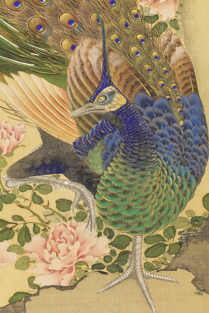 【模写】【伝来】b6210〈冈本秋晖〉双幅 孔雀凤凰図 渡辺崋山门下 江