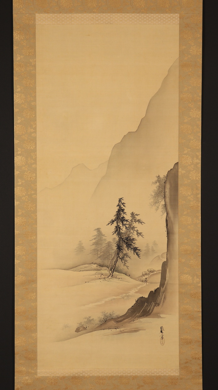 〈桥本雅邦〉山水図 深山帰牧図 桥本秀邦极箱 二重箱 明治画坛の巨擘