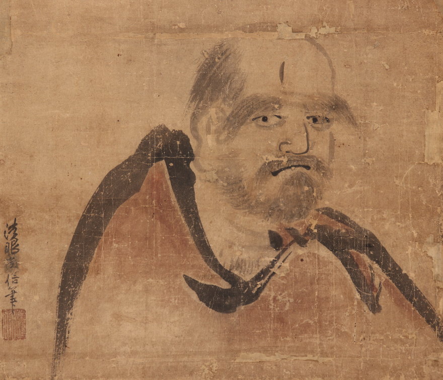 【模写】【伝来】b7035〈狩野尚信〉书と达磨図 自适斎 幕府奥絵师