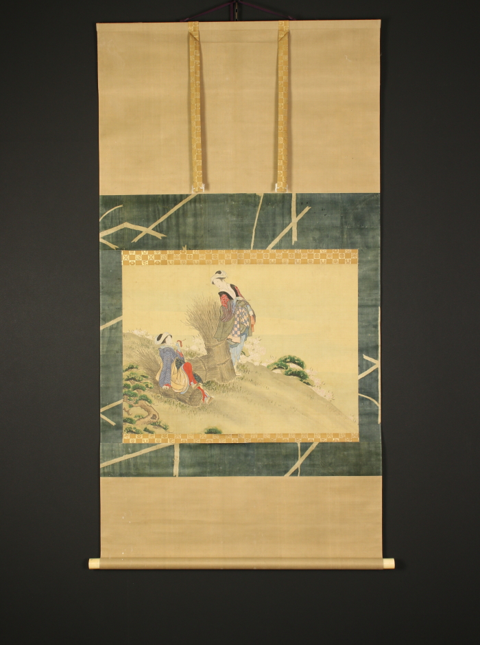 真作/月邨/大原女画句/大原女図/人物図/掛軸/名家伝来/AD-893 真作/月邨/大原女画句/大原女図/人物図/掛軸/名家伝来/AD-893