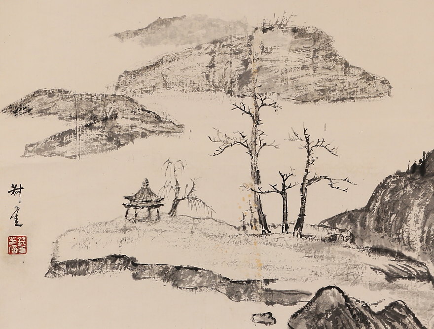 山水画 三尺对开斗方山水画，家山春韵- 精品字画,一手货源,木微画院名家
