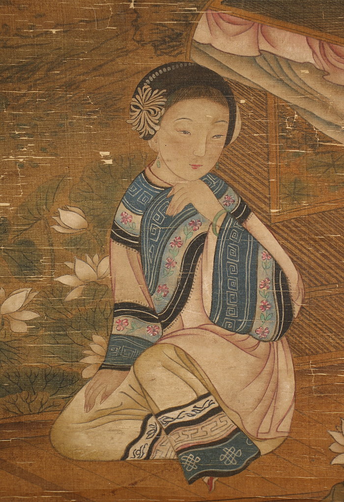 中国絵画　名家　費丹旭　肉筆保証　人物画 － 清代仕女図 掛け軸　2点 中国絵画 名家 費丹旭 肉筆保証 人物画 － 清代仕女図 掛け軸 2